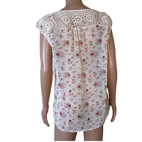 Daniel Rainn Cream & pink floral lightweight flowy tassel detail blouse/top SZ M - Picture 3 of 7